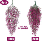 RECUTMS 4Pcs Fake Ferns Artificial Hanging Plants with 30 LED Lights Ivy Flowers Large Faux Hanging Plant for Indoor Outdoor Room Garden Porch Wedding Party Decorations (Fuchsia)