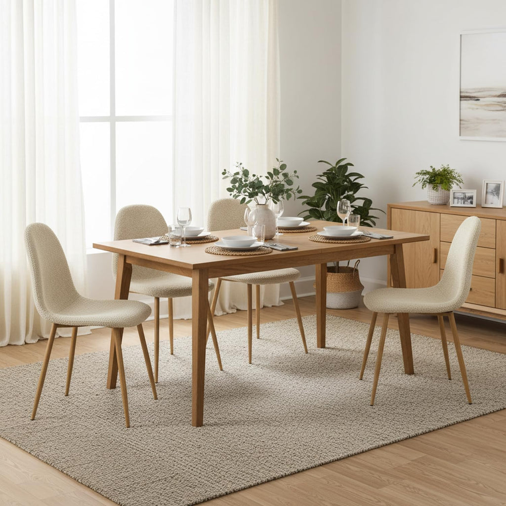FurnitureR Modern Mid Century Leathaire Upholstered Kitchen Dining Chair, Armless Leisure Accent Chair with Black Metal Legs Space Saving for Dining Kitchen Living Room (Beige Chenille, Set of 4)