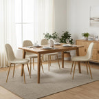 FurnitureR Modern Mid Century Leathaire Upholstered Kitchen Dining Chair, Armless Leisure Accent Chair with Black Metal Legs Space Saving for Dining Kitchen Living Room (Beige Chenille, Set of 4)