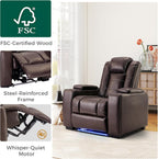 ANJ Power Home Theater Seating, PU Leather Electric Recliner Chair with Adjustable Headrest, Dual Motors Movie Reclining Chairs with LED Lights,USB Port, Cup Holders, Hidden Arm Storage (Brown)