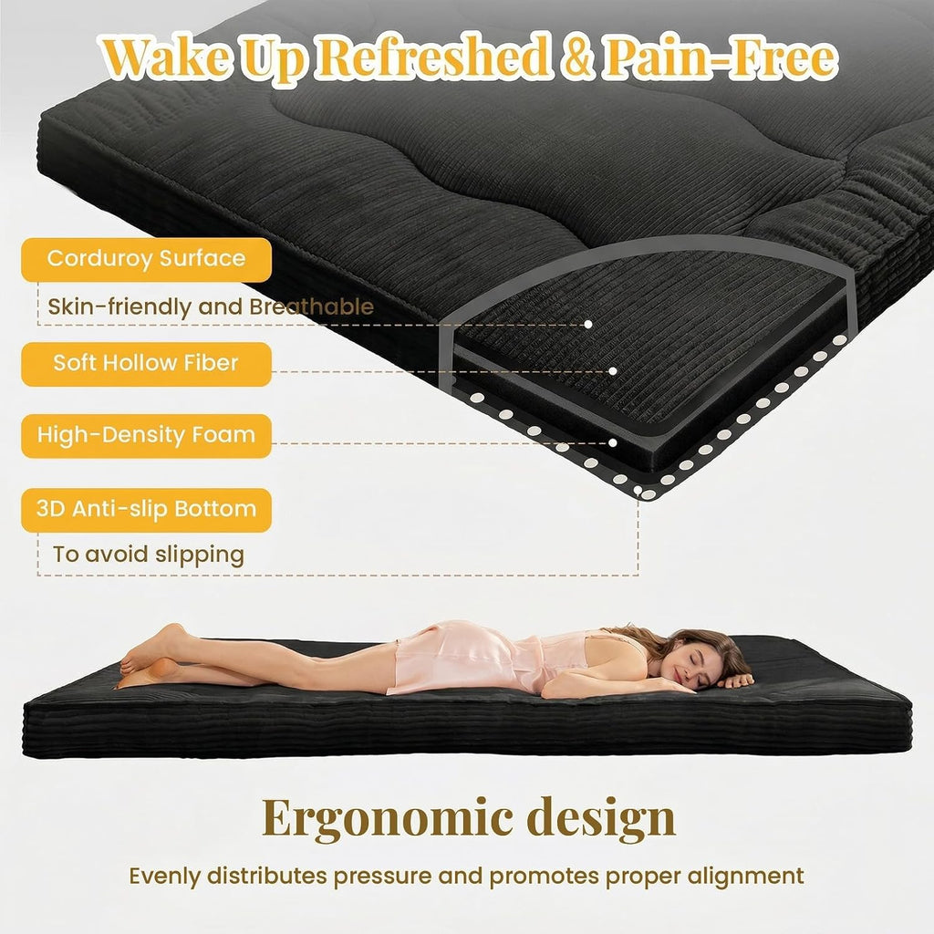 cidludto Japanese Futon Mattress Full Size Foldable, 4" Floor Mattress Futons Sofa Couch Bed for Adults, Thicker Tatami Mat Sleeping Pad, Floor Futons Cushions, Black