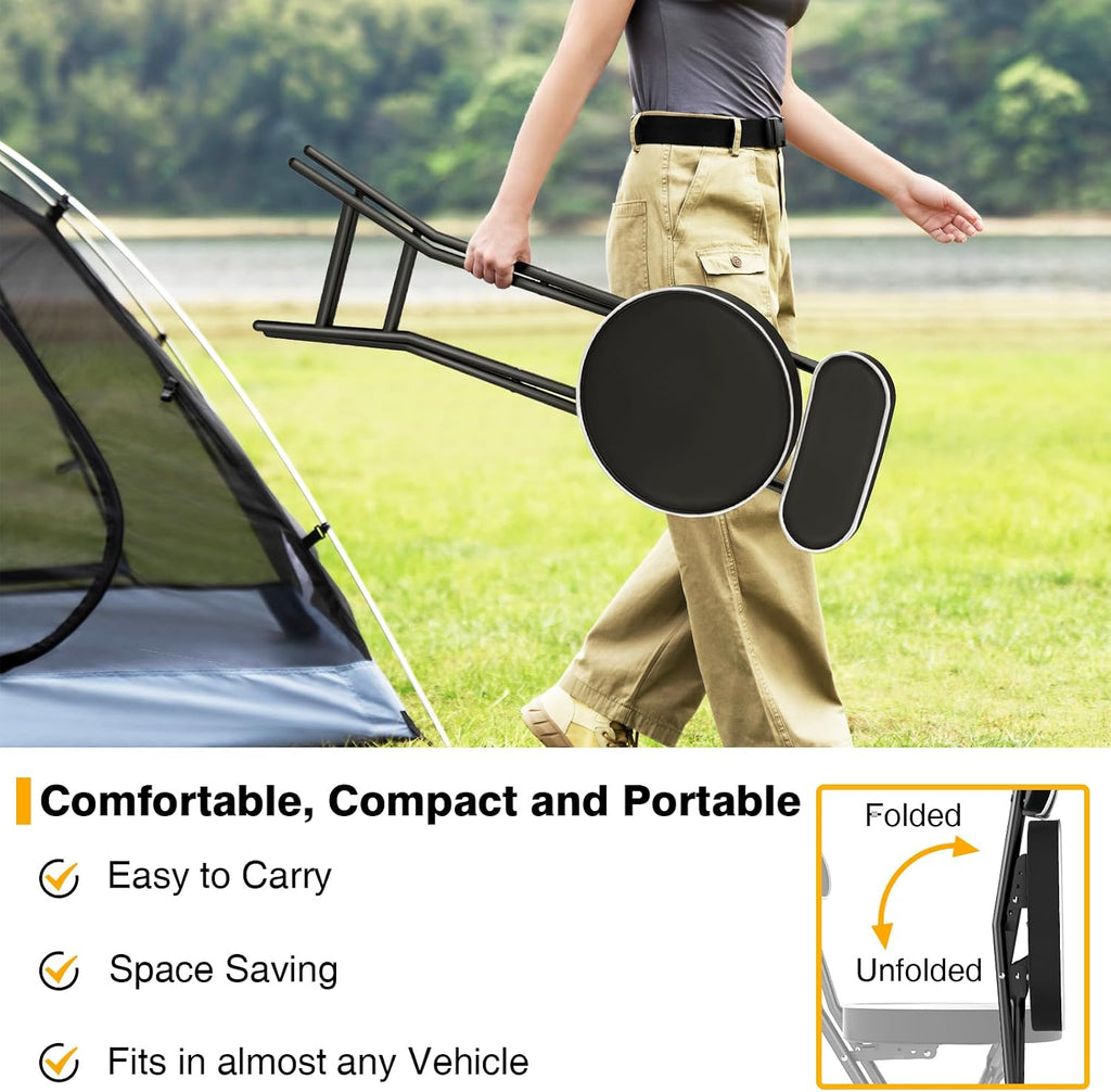 TAVR Folding Chair, Tall Folding Bar Chair with Backrest & Safety Lock, Portable PU Leather Counter Chair for Kitchen, Balcony, Camping, Fishing & Indoor Outdoor Use