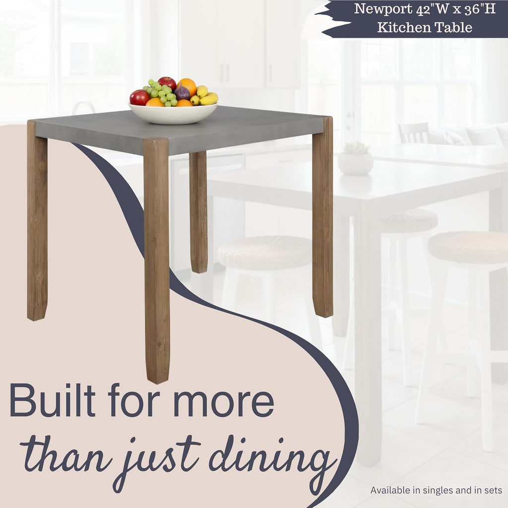 Alaterre Furniture Newport Dining Table for 4 – Rustic Industrial 42” x 36” Kitchen Table with Gray Faux Concrete Top & Light Amber Wood Legs