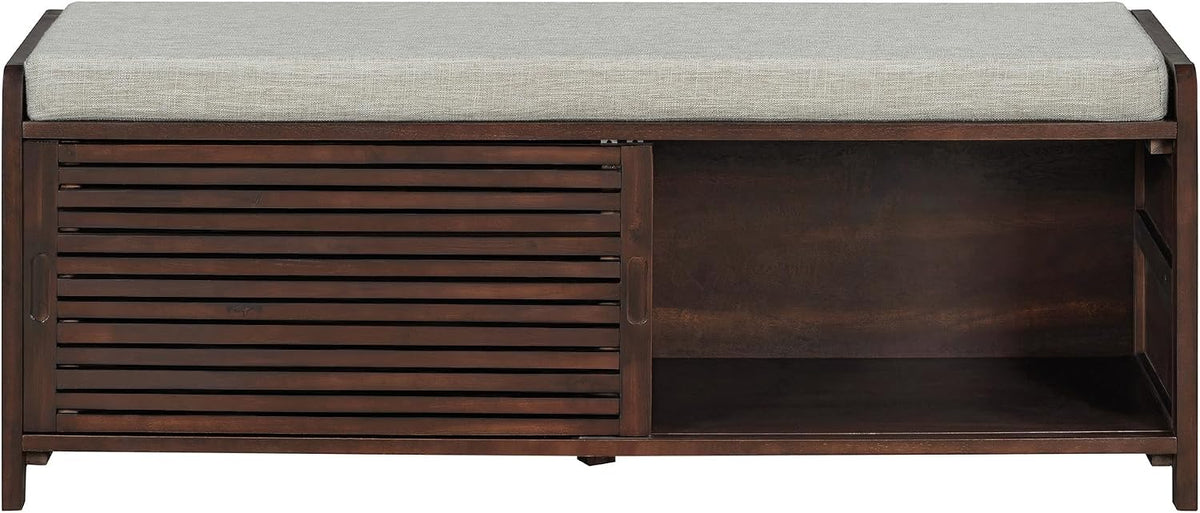 Merax Multipurpose Entryway Storage Bench with Shutter Doors, 43.3" Wooden Shoe Organizer with Upholstered Seat for Entryway, Hallway and Living Room