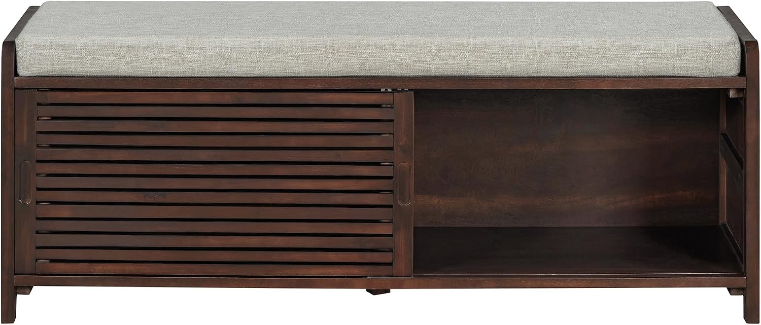 Ball & Cast Entryway Storage Bench with Shutter Doors, 43.3" Wooden Shoes Organizer, Modern Movable Upholstered Seat Entryway Shoe Rack Cabinet for Hallway Living Room, Espresso
