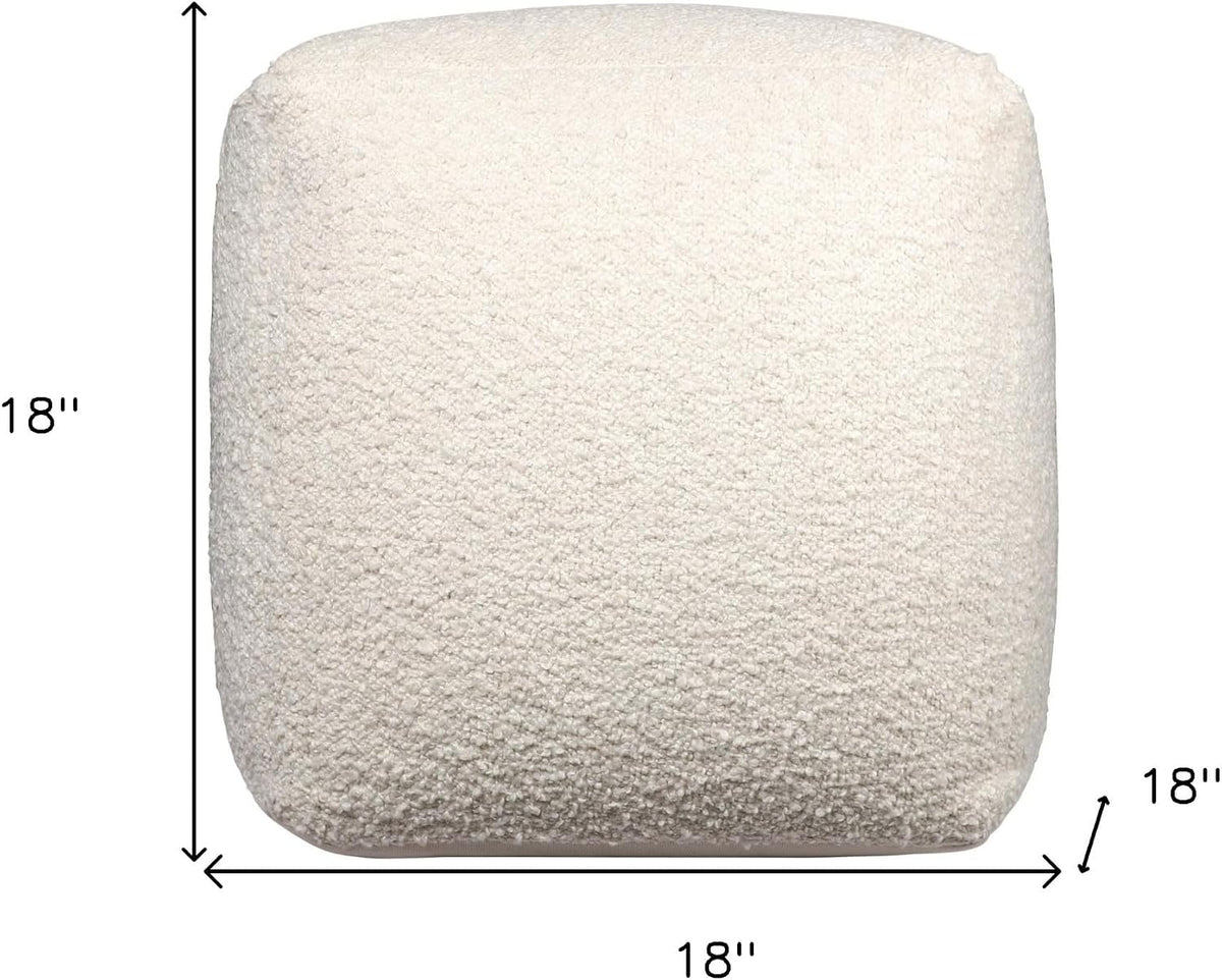 HomeRoots 18" Ivory Polyester Cube Outdoor Pouf Ottoman