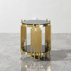 Gold Black End Table with Golden Stainless Steel Frame,Modern Glass Bedside Nightstand Table,Glass Cocktail Small Living Room Coffee Table