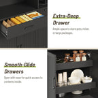 Pantry Cabinet, 67.7" Tall Kitchen Pantry Storage Cabinet with 360° Rotating Shelf & 2 Pull-Out Racks, Freestanding Kitchen Hutch with Charging Station & Drawer, for Dining Room, Black