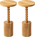 COZAYH Set of 2 Farmhouse Pedestal End Tables, Round Rustic Wood Drink Table with Base Small Space Living Room, Bedroom, Natural Wood Color