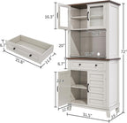 IDEALHOUSE Modern 72-Inch Freestanding Pantry Cabinet – Buffet Hutch with Adjustable Shelves, Large Drawer, Glass & Wooden Doors, Open Storage – Brown & White Contrast – Perfect for Dining Room,