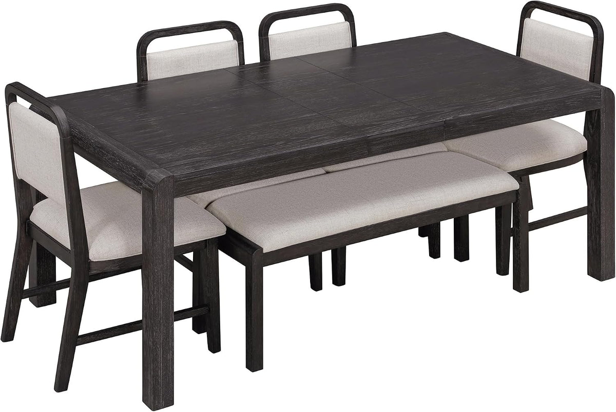 LUMISOL 6-Piece Solid Wood Dining Table Set, Extendable Kitchen Table Set for 4-6 with 4 Upholstered Chairs and 1 Bench for Kitchen, Dining Room, Living Room, Espresso