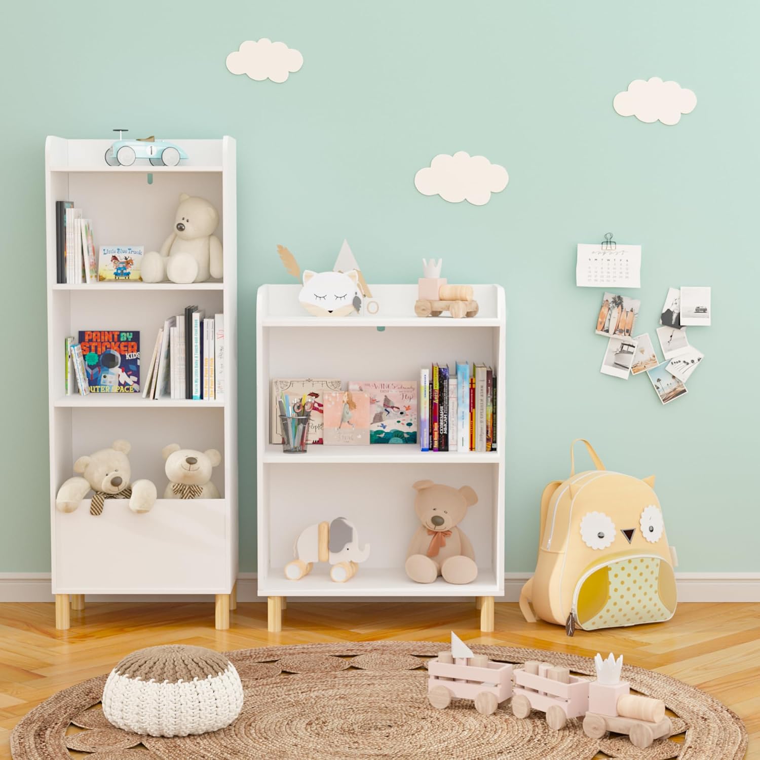 Kids Furniture Set for Bedroom Toddler Table and Chair Desk Toy | Multi-purpose 4-tier bookshelf for books, toys, art accessories. High-density MDF board and pine wood legs. Easy setup w