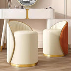 Modern Round Makeup Stool, 360 Swivel Vanity Chair, Beige Leather Seat, Solid Wood Frame, 400 lbs Weight Capacity