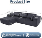 DUMOS 105" L-Shaped Sectional Couch, Left Facing Chaise | Upholstered Corduroy Sofa with 55.7'' Deep Seat for Living Room, Small Apartment, No Assembly in a Box, Grey