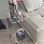 Acrylic Clear Movable End Table -26" h C-Shaped Modern Rolling Bedside/Sofa Side Table, Ideal for Bedroom and Living Room as a Snack Table