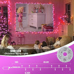 QITONG 165ft 500 LED Pink String Lights, 8 Modes Christmas Lights Plug-in, Clear Wire Pink Lights Indoor Outdoor