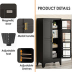 pozdeg 47.24" Kitchen Pantry Cabinet, Metal Food Pantry Storage Cupboard with 2 Doors and 3 Adjustable Shelves, Freestanding Buffet Sideboard for Kitchen, Dining Room, Living Room and Bathroom