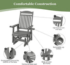 Poly Lumber Patio Glider for One Person, with Cup Holders, High Backrest and Deep Contoured Seat, HIPS Material, All-Weather Resistant, Heavy Duty 700 LBS (Gray)