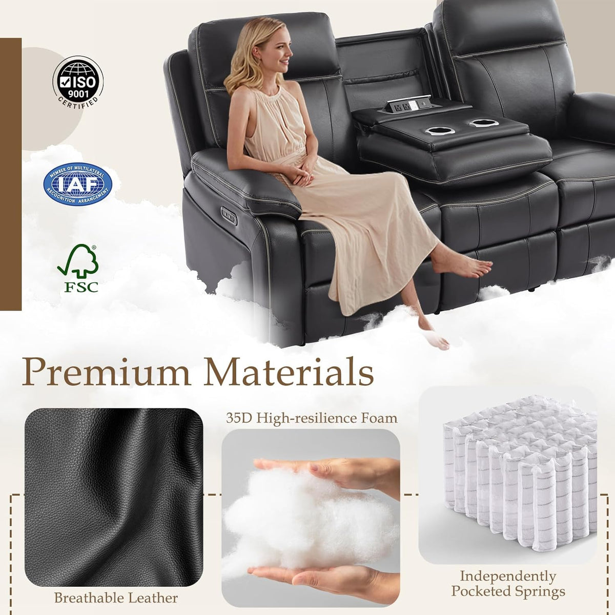 Power Reclining Sofa Set, Power Recliner Sofa and Loveseat Set with LED Light/Bluetooth Speakers, Electric Reclining Sofa Couch Living Room Set for Home, Office(Black, Sofa+Loveseat) | pu leather
