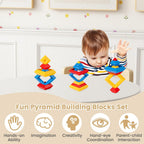 GLACER Kids Table and Chairs, Brich Round Toddler Table and Chair Set with Toy Bricks, Smooth Surfaces & Ergonomic Backrest, Activity Desk for Playroom, Classroom, Daycare, or Home Use (Natural)