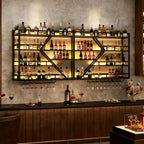 63in Large Wall Mounted Wine Rack, 4 Tier Metal Diamond Shaped Liquor Bottle Shelves Wine Glass Holder, Hanging Liquor Shelf Wall Mounted, for Home Bar Dining Room (4 Tiers Black, 63 * 7.87 * 48.5IN)