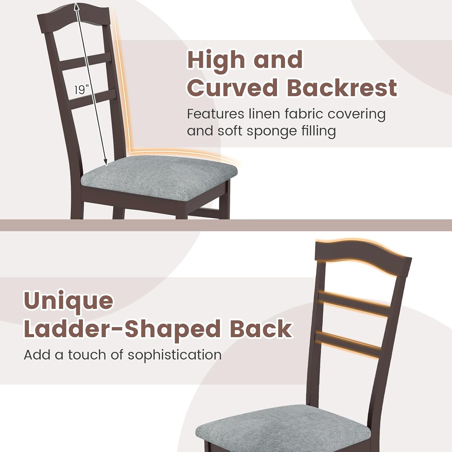 Giantex Wooden Dining Chairs Set of 2, Upholstered Kitchen Chair w/Rubber Wood Frame, Linen Fabric Padded Seat, High Curved Back, Farmhouse Accent Side Chairs for Dining Living Room, Home