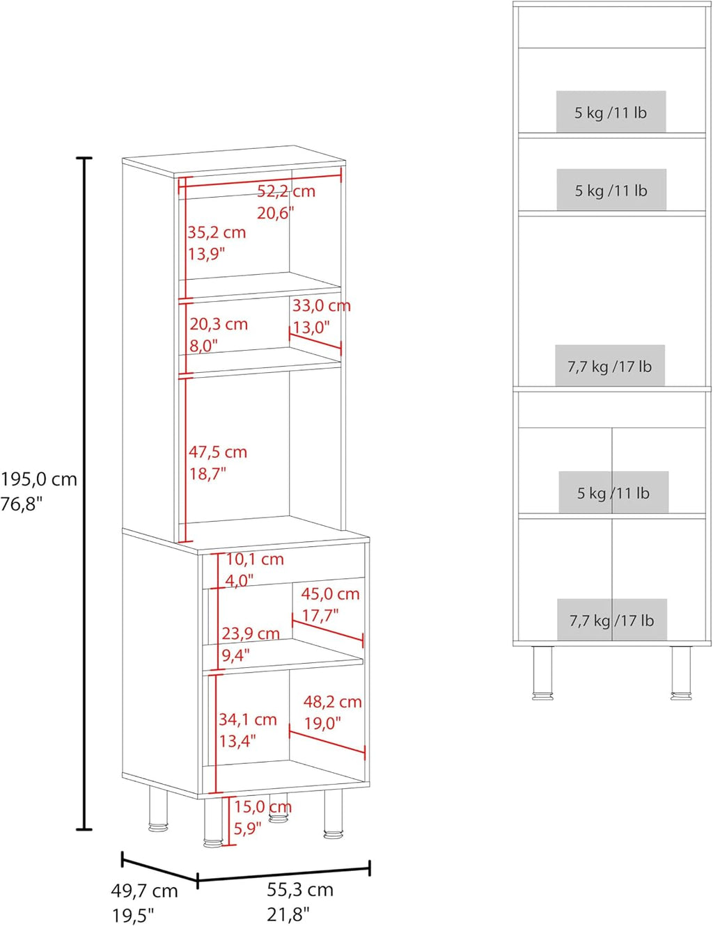 Tuhome Austin Tall Freestanding Kitchen Pantry Cabinet, 76.8" Natural Oak Pantry Storage Cabinet with 5 Shelves, 2 Doors and Open Microwave Shelf for Coffee Station