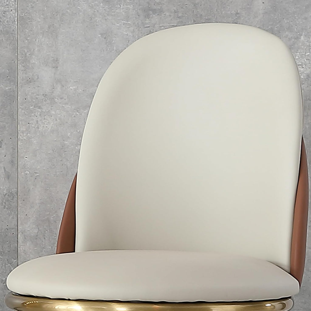 Dining Chairs Set of 2, Modern Faux Leather Chair with Sturdy Gold Metal Legs and Ergonomic Backrest, 2-PCS Dining Room Chairs for Living Kitchen Dining (Beige+Light Brown)