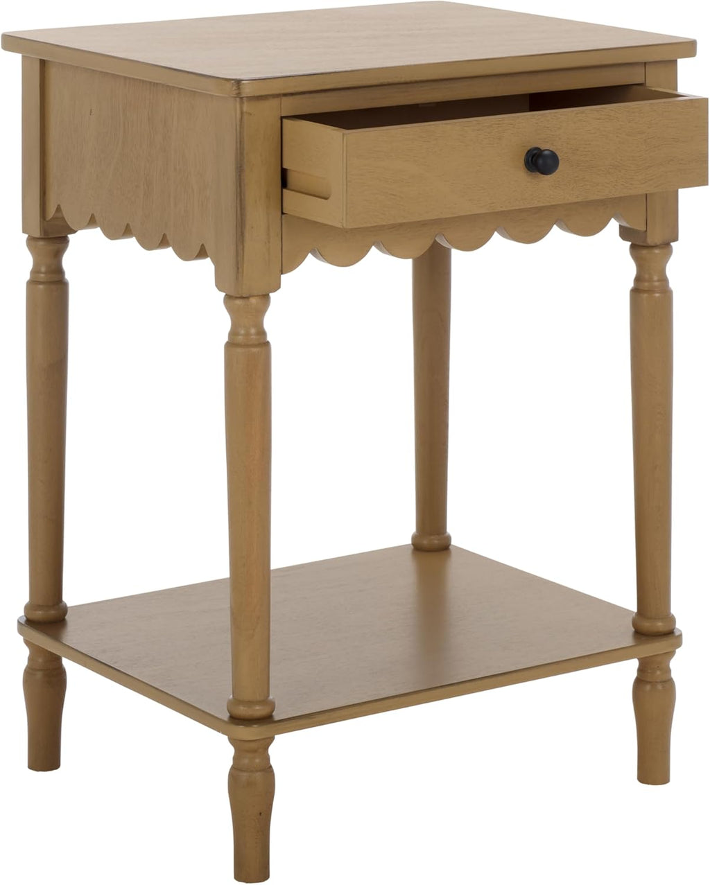 SAFAVIEH Home Collection – Haven Desert Brown Accent Table with Drawer & Shelf, Scalloped Apron Detail, Traditional Side Nightstand (ACC5724C)