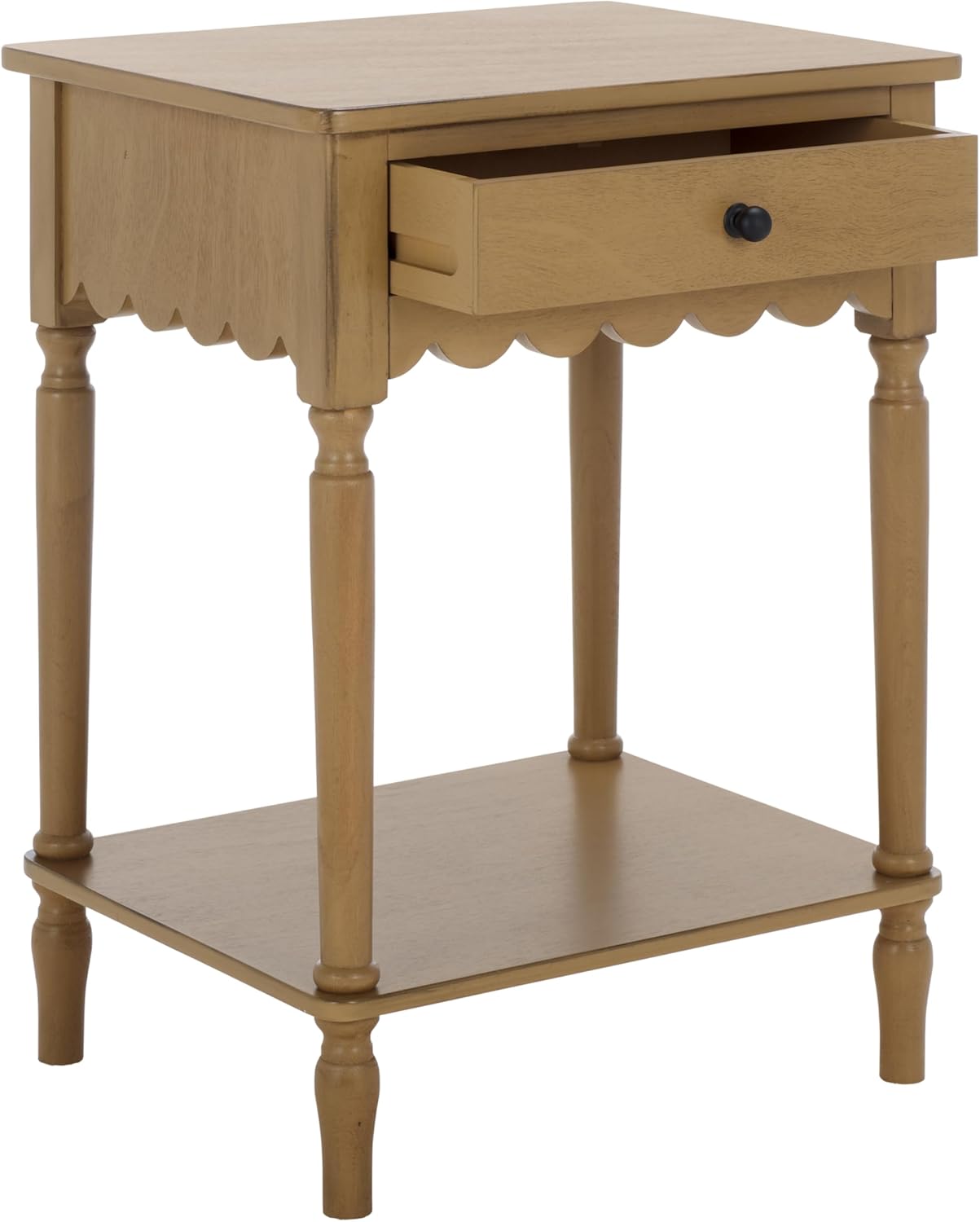 SAFAVIEH Home Collection – Haven Desert Brown Accent Table with Drawer & Shelf, Scalloped Apron Detail, Traditional Side Nightstand (ACC5724C)