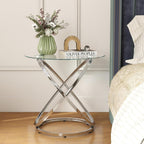 OIOG Glass Round End Table, Modern Contemporary Side Table for Small Space with Tempered Glass Tabletop for Living Room, Chrome Finish