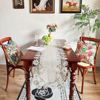 European Style Linen Runner Table with Lace Trim for Home Tables, Rectangular Shape, Suitable for Dining Room and Decoration (40 x 80 cm)