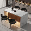 63" Large Imitation Marble Dining Table for 4-6 People,Kitchen Island Table with LED Lights, Mordern Marble Stripes Kitchen Dining Table with Grille design for Dining Room,Living Room (White)