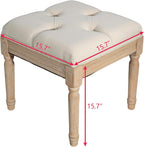 Square Vanity Stool Bench, 15.7" Small Ottoman Foot Stool with Padded Button Tufted Seat, Upholstered Ottoman Bench Chair for Makeup Room, Living Room, Bedroom, Piano, Foot Rest, Beige
