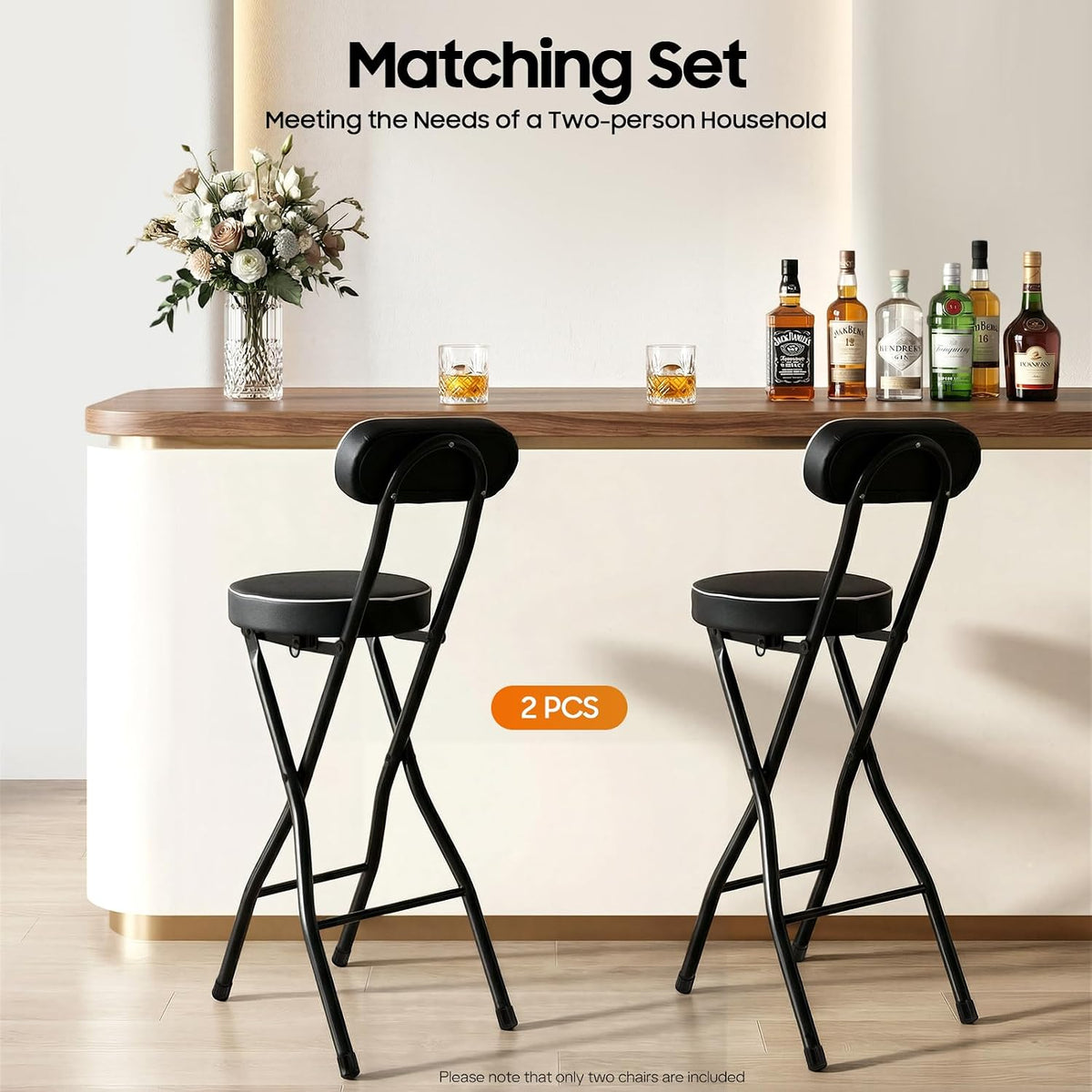 2 PCS Folding Stool Tall Foldable Stool with Cushioned Padded & Back 38.5 inch Folding Bar Stools Metal Portable Chair Stools for Outdoor Indoor Kitchen Shop Cafe Camping (Black)