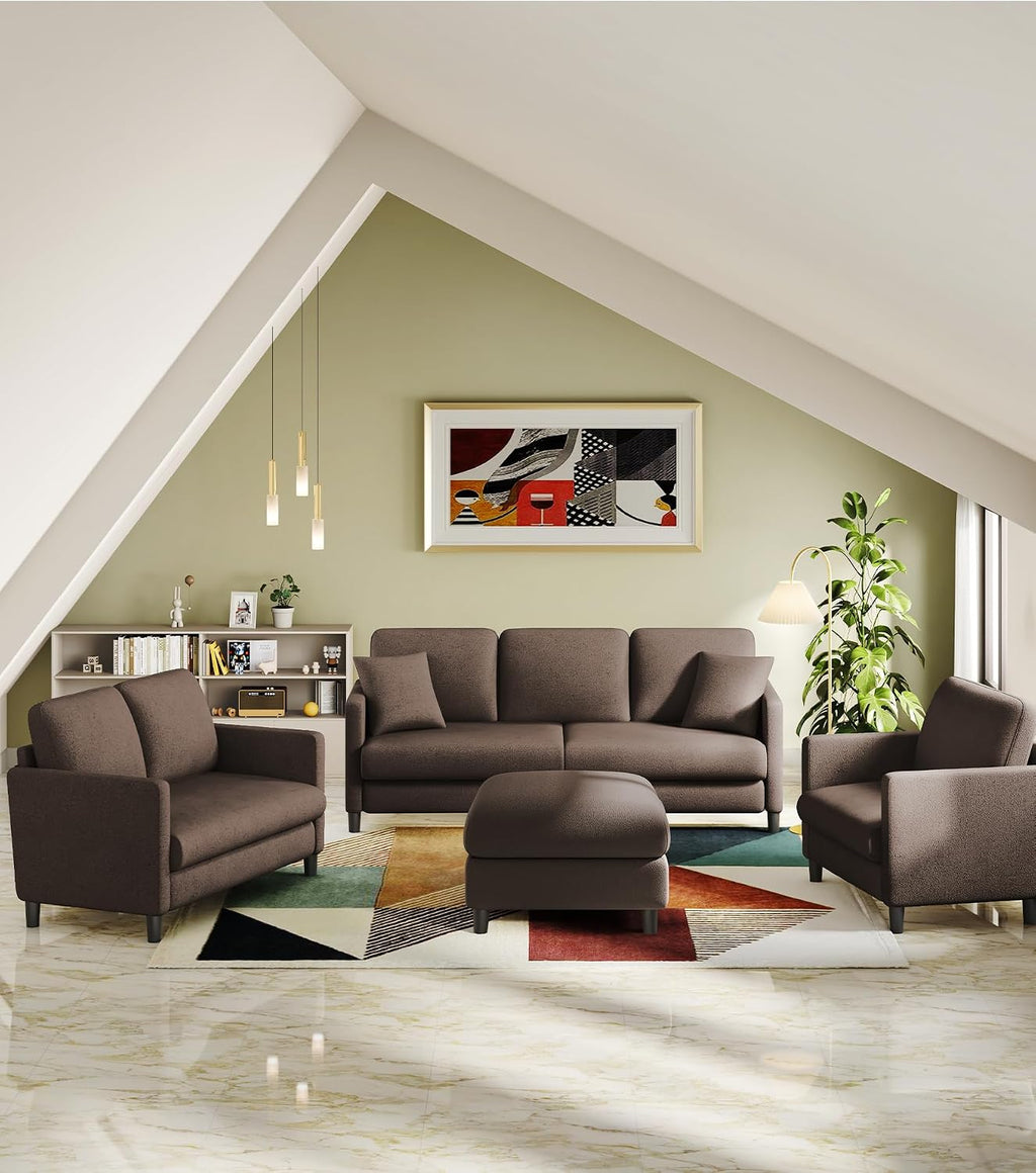 Welzona Loveseat, 51" Small Couch, Teddy Love Seat, Small Loveseat Sofa | Comfy Teddy Fabric, Tool-free Setup, Washable Covers, All-wood Small Sofa Couch for Living Room, Bedroom, Small Spaces, Brown