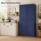 Kitchen Pantry Cabinet, 40.2" W x 20" D x 71.3" H Large Freestanding Pantry Storage Cabinet with 4 Doors, 2 Drawers, 8 Door Shelves, 2 Adjustable Shelves, Farmhouse Kitchen Cupboard (Blue)