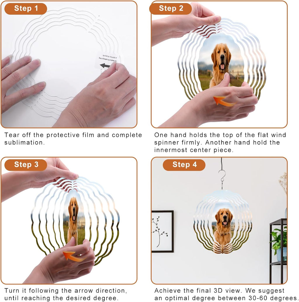 Remiawy Sublimation Wind Spinner Blanks, 8 Inch 5 Pack 3D Aluminum Metal Hanging Wind Spinners Sublimation Blanks Kinetic Sculpture DIY Crafts for Yard Garden Indoor Outdoor Porch Decoration Round