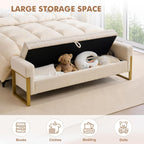 67" Storage Bench for Bedroom, King Size End of Bed Bench, Upholstered Storage Ottoman Bench with Golden Metal Legs, Bedroom Bench for Entryway (Teddy Beige)