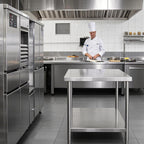 24x24 Inch Stainless Steel Prep Work Table with Caster Undershelf | Rust Resistant Durable Multipurpose Easy Clean Food Safe Workbench Restaurant Hotel Home Bar Kitchen Commercial Heavy Duty