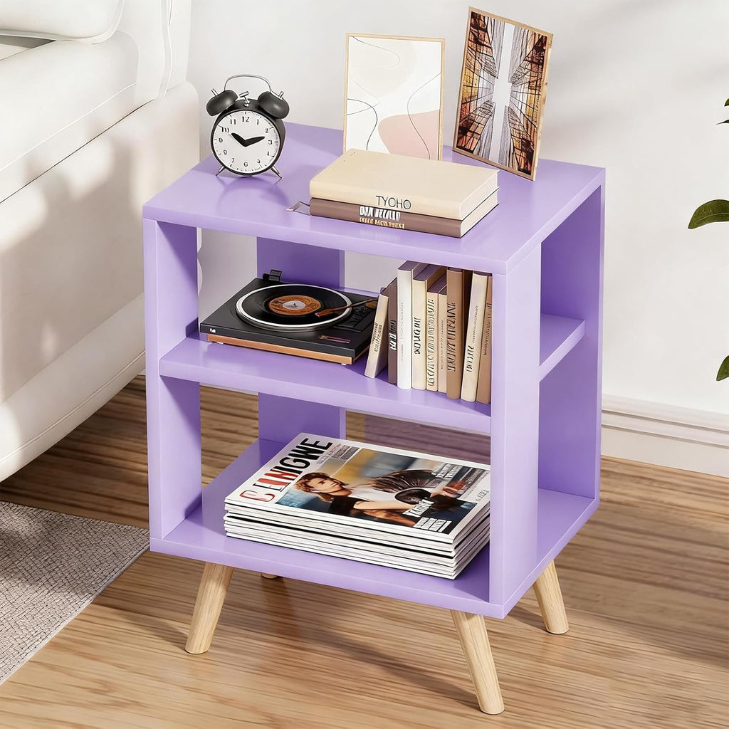 Aenuert Night Stand, Purple Nightstand, Modern End Table with Open Storage, 2-Tier Wooden Bedside Table for Small Space, Living Room, Bedroom