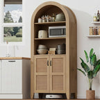 Arched Pantry Cabinet, 71" Kitchen Pantry Cabinet with Adjustable Shelf, Wood Storage Cabinets Anti-Tipping, Farmhouse for Living Room, Dining Room (Rattan Natural)