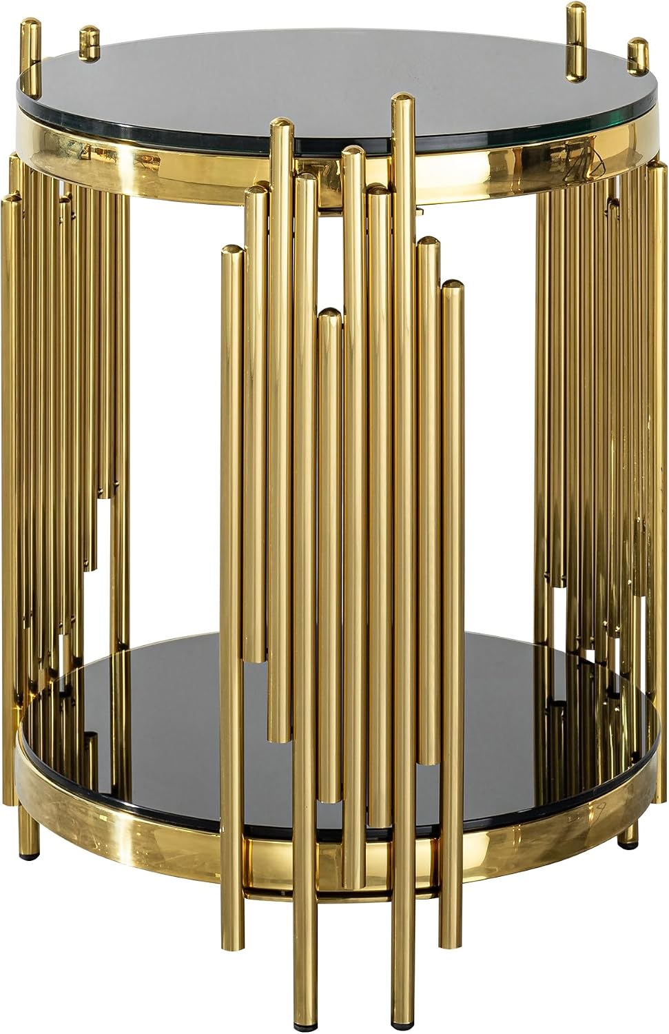 Luxury Gold Round Glass End Table, 17.7" Modern Side Table with Stainless Steel Irregular Leg Black Tempered Glass Tabletop, Accent Furniture for Living Room, Black