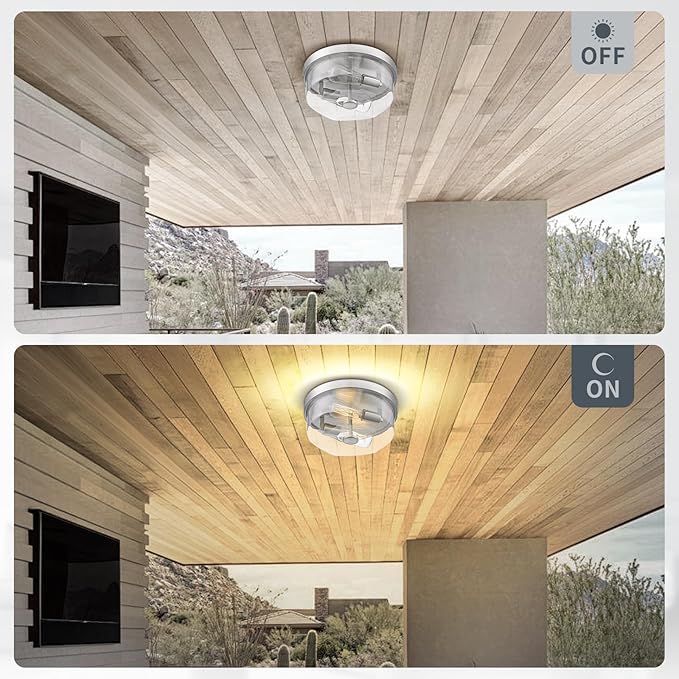 Brushed Nickel Flush Mount Ceiling Light, 2-Light Hallway Light Fixtures, Modern Farmhouse Farmhouse Ceiling Light Clear Glass for Kitchen Porch Entryway Indoor Outdoor