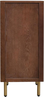 eHemco Modern End Table with Storage, Two-Toned Ribbed Parquet Design, 17 x 14 x 30 Inches, Antique Walnut and Natural Finish