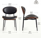 BedsPick Mid-Century Modern Dining Chairs Set of 4, PU Leather Upholstered Dining Room Chairs with Walnut Grain Back, Bentwood Kitchen Chairs with Adjustable Feetpads for Dining Room, Kitchen, Black