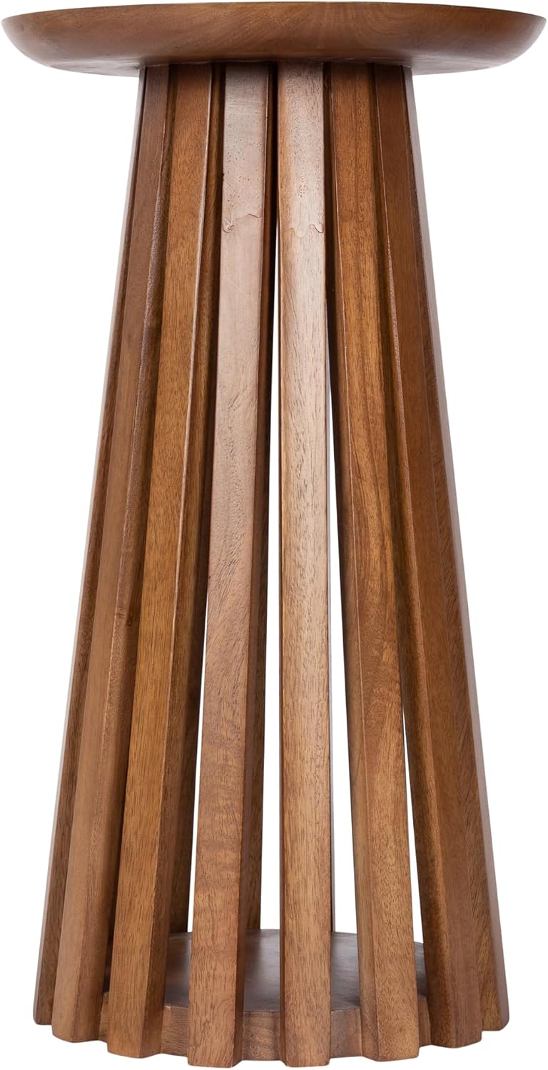 Kate and Laurel Klarc Modern Slatted Wood Round Drink Table, 12 x 12 x 22, Walnut Brown, Circle Pedestal Table for Use as Bedroom Nightstand, Indoor Plant Stand, or Decorative Living Room Accent