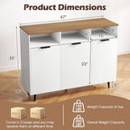 LOKO 47" W Buffet Sideboard, Kitchen Storage Cabinet with 3 Open Compartments, 3 Doors, 5-Position Adjustable Shelves, Coffee Bar Cabinet, Accent Sideboard for Living Room, White