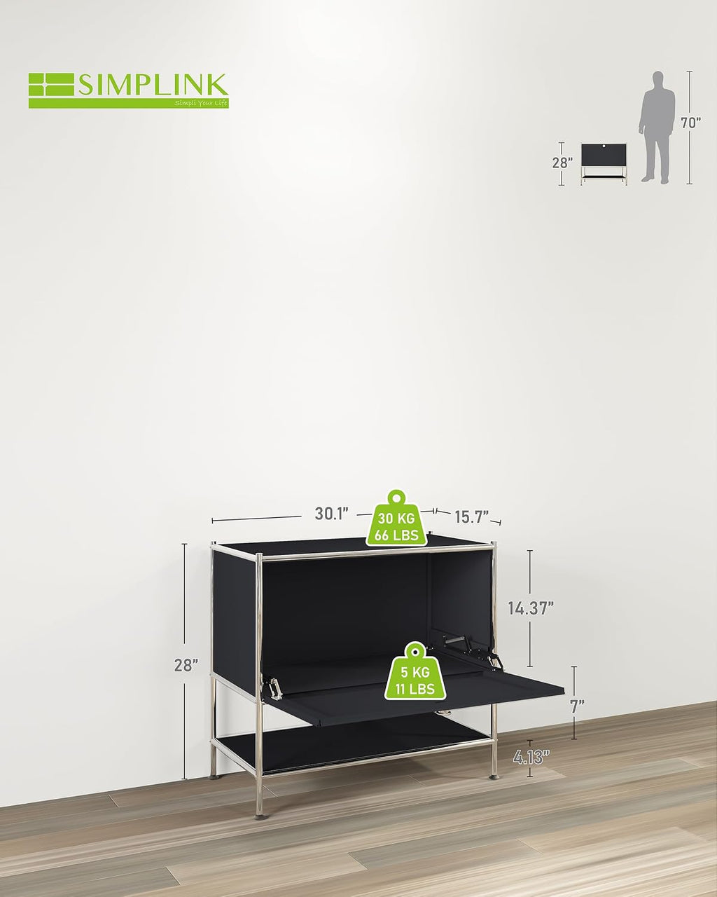 Metal Nightstand, Mid-Century Modern Bookshelf, Flap Door 27.5 | Sleek Modern Design,Space-Saving, Cube Storage Organizer, Bedside Table, Entryway Console for Home, Office, or Foyer