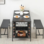 Garvee Dining Table Set for 4, Kitchen Table Set for 4 with 2 Benches, 3 Piece Dining Room Table Set for Small Space Apartment, Black